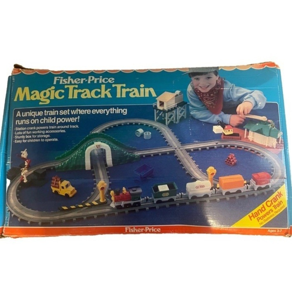 Fisher Price Magic Track Train Playset Hand Crank Vintage 1988 Box complete RARE